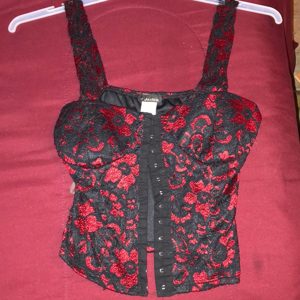 Black and red floral crop top